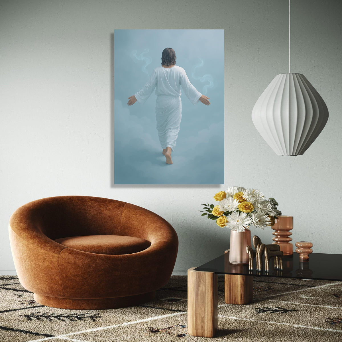 Jesus Walking on Clouds Canvas Wall Art, Religious Spiritual Decor, Christian Faith Artwork, Heavenly Gift Art, Home Decor, Print