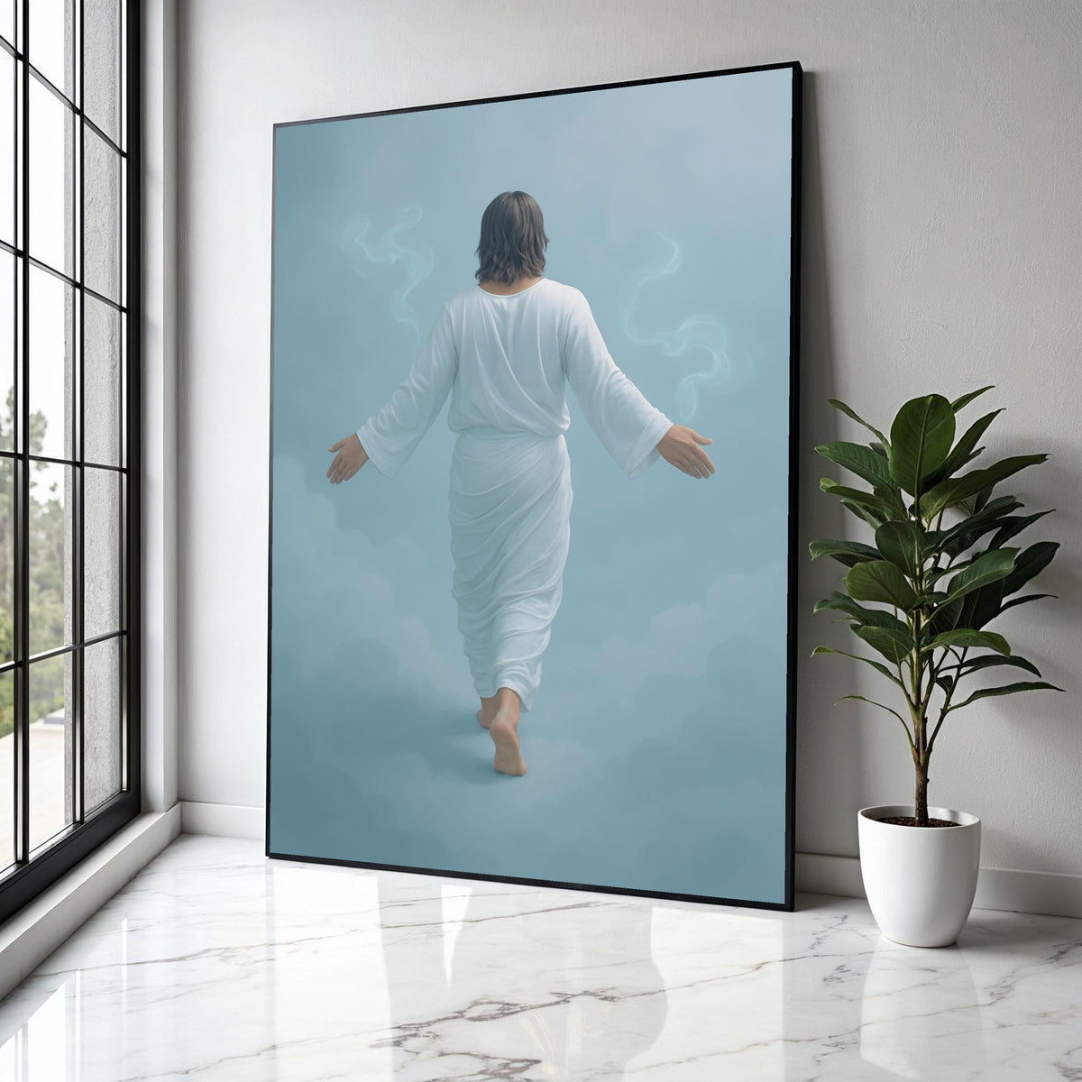 Jesus Walking on Clouds Canvas Wall Art, Religious Spiritual Decor, Christian Faith Artwork, Heavenly Gift Art, Home Decor, Print