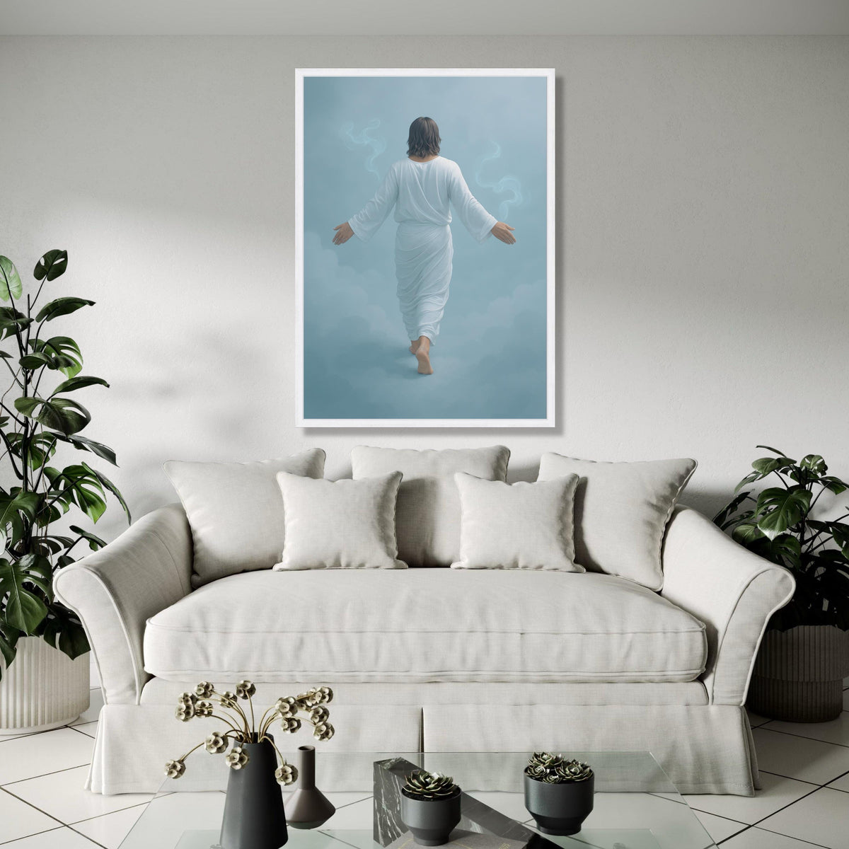 Jesus Walking on Clouds Canvas Wall Art, Religious Spiritual Decor, Christian Faith Artwork, Heavenly Gift Art, Home Decor, Print