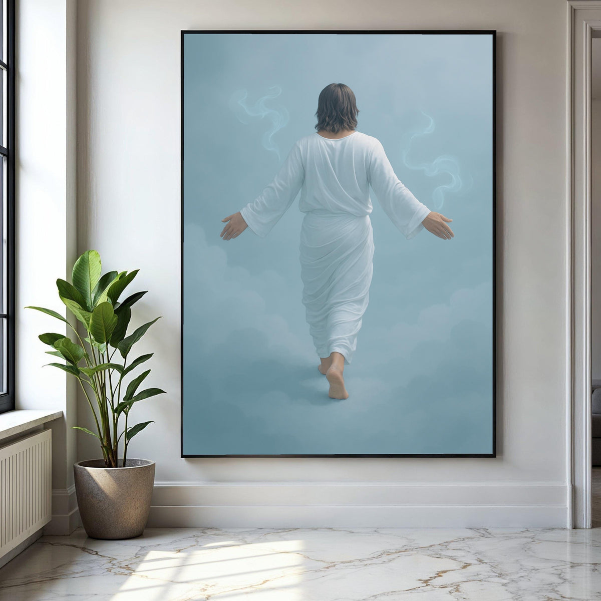 Jesus Walking on Clouds Canvas Wall Art, Religious Spiritual Decor, Christian Faith Artwork, Heavenly Gift Art, Home Decor, Print