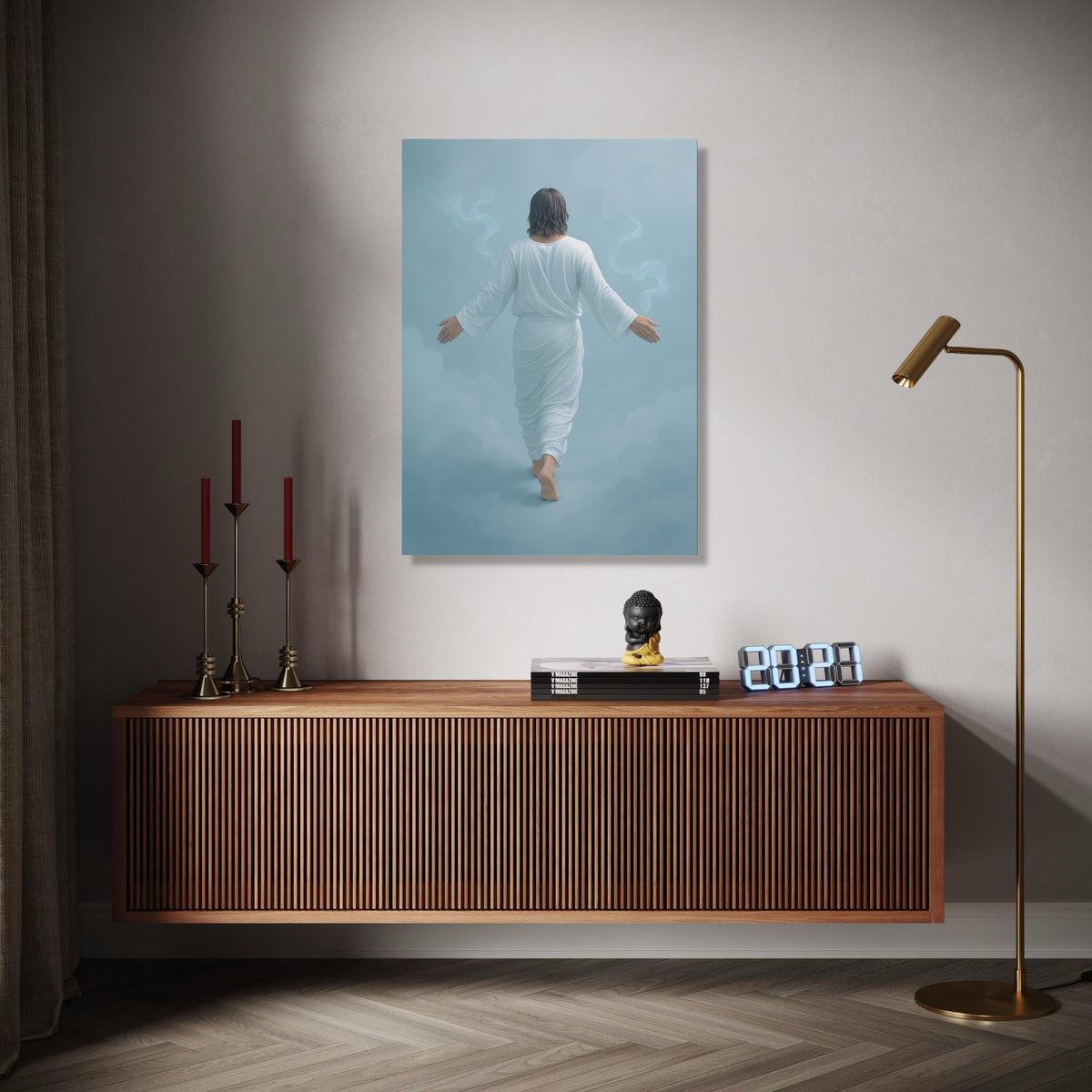 Jesus Walking on Clouds Canvas Wall Art, Religious Spiritual Decor, Christian Faith Artwork, Heavenly Gift Art, Home Decor, Print