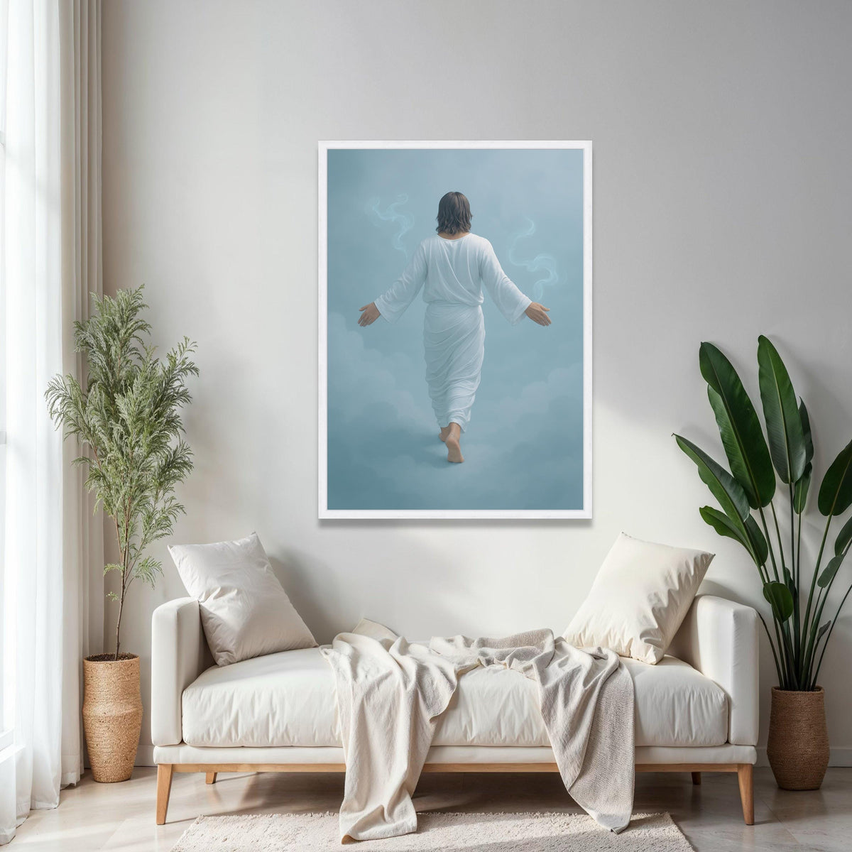 Jesus Walking on Clouds Canvas Wall Art, Religious Spiritual Decor, Christian Faith Artwork, Heavenly Gift Art, Home Decor, Print