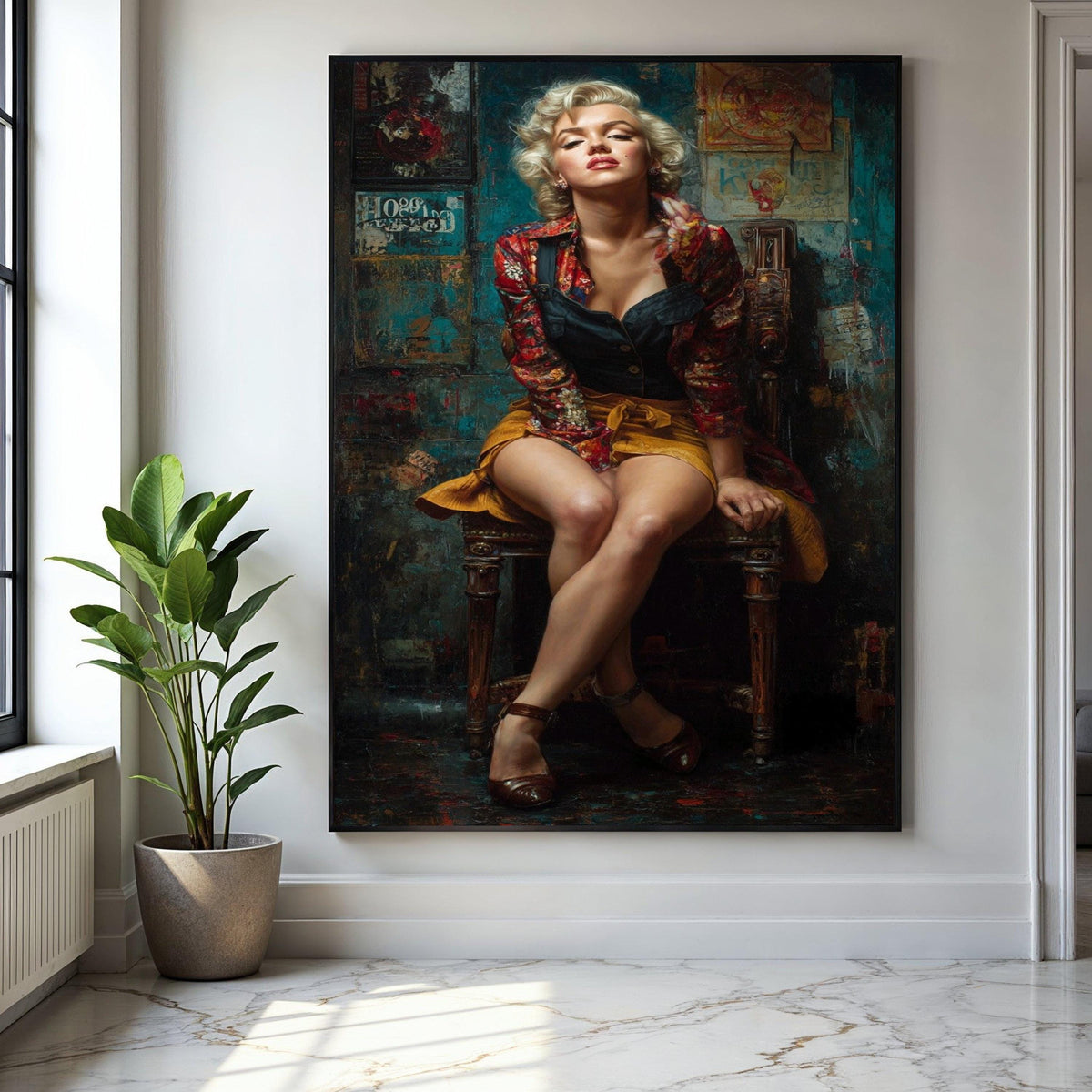 Glamorous Retro Woman Portrait, Monroe Style Canvas, Vintage Fashion Wall Art, Classic Pin-Up Girl Canvas, Gift Art, Home Decor, Print