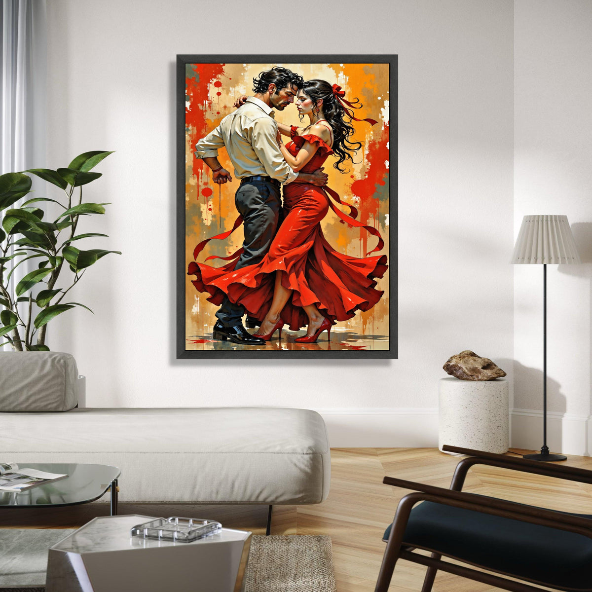 Passionate Flamenco Dance Couple Canvas, Romantic Spanish Dance Wall Art, Red Dress Movement Artwork, Dramatic Gift Art, Home Decor, Print