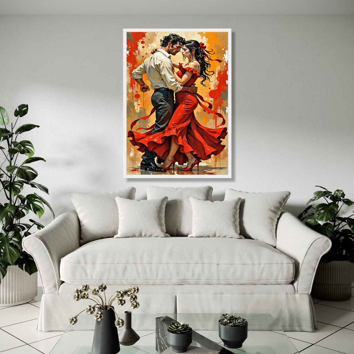 Passionate Flamenco Dance Couple Canvas, Romantic Spanish Dance Wall Art, Red Dress Movement Artwork, Dramatic Gift Art, Home Decor, Print