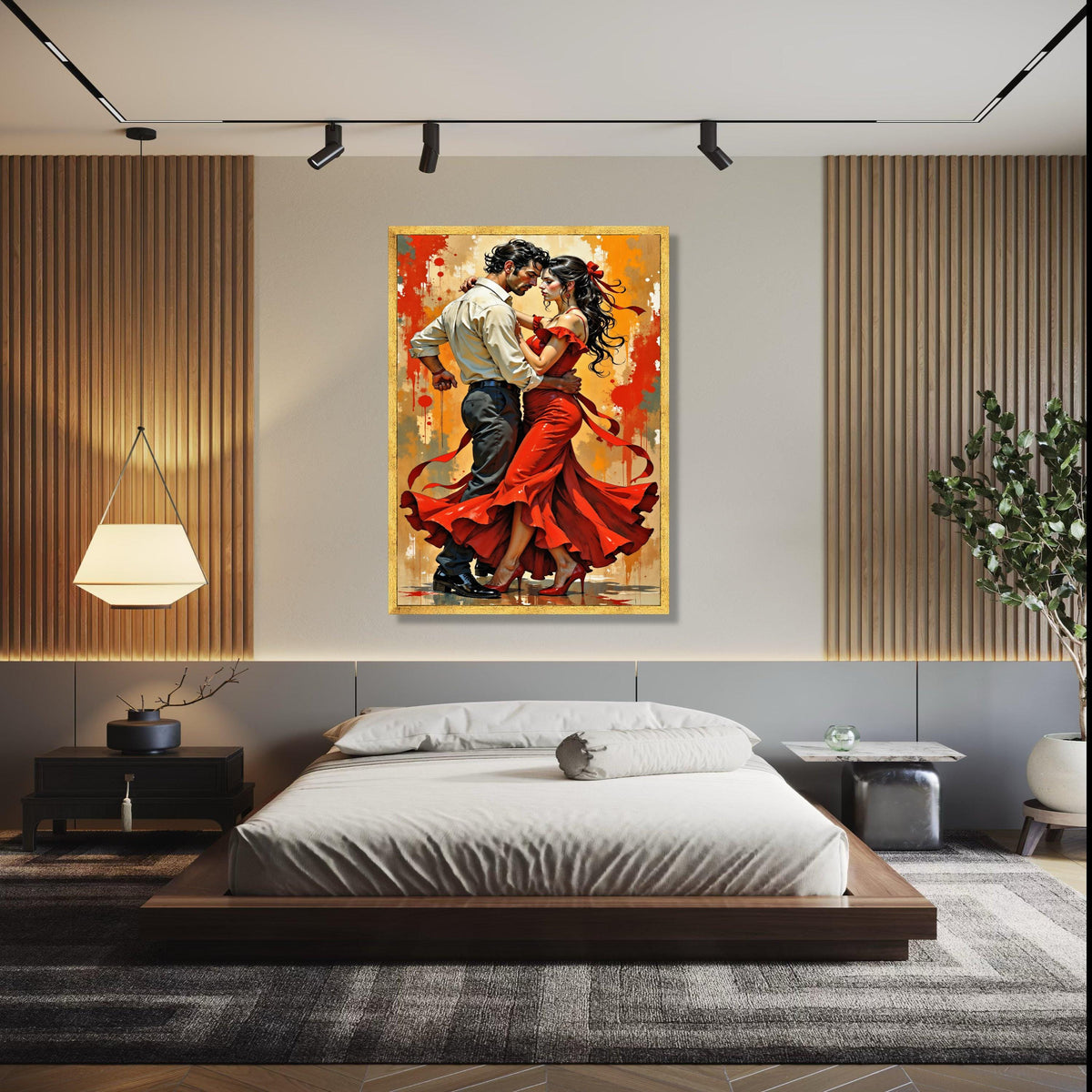 Passionate Flamenco Dance Couple Canvas, Romantic Spanish Dance Wall Art, Red Dress Movement Artwork, Dramatic Gift Art, Home Decor, Print