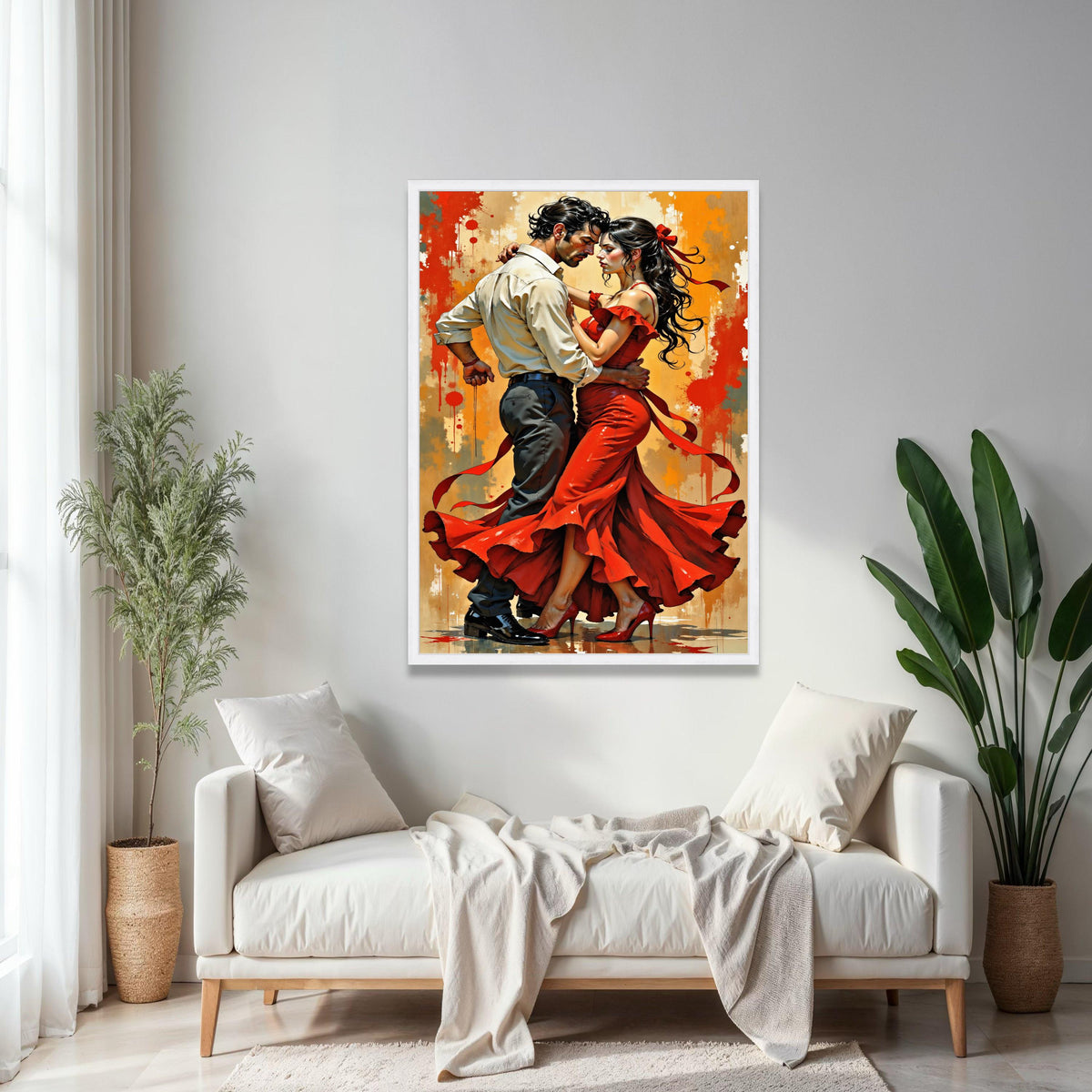 Passionate Flamenco Dance Couple Canvas, Romantic Spanish Dance Wall Art, Red Dress Movement Artwork, Dramatic Gift Art, Home Decor, Print