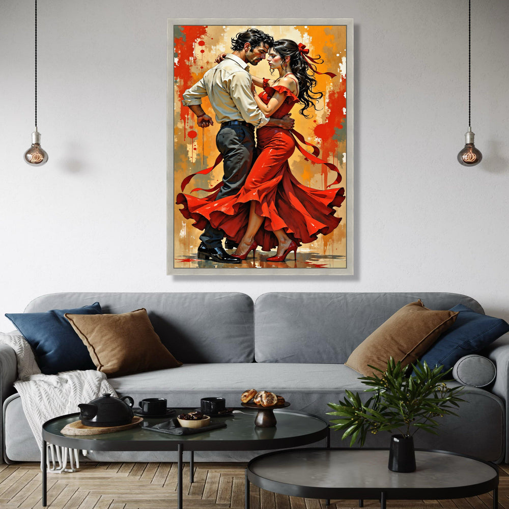 Passionate Flamenco Dance Couple Canvas, Romantic Spanish Dance Wall Art, Red Dress Movement Artwork, Dramatic Gift Art, Home Decor, Print