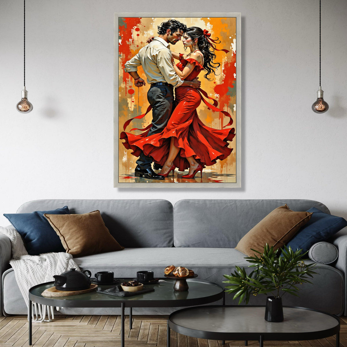 Passionate Flamenco Dance Couple Canvas, Romantic Spanish Dance Wall Art, Red Dress Movement Artwork, Dramatic Gift Art, Home Decor, Print