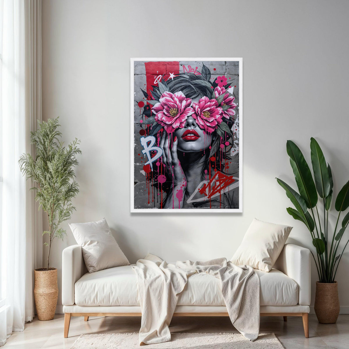 Bold Graffiti Woman Canvas, Floral Eye Cover Wall Art, Urban Street Art Design, Modern Pop Art Canvas, Home Gift Art, Home Decor, Print