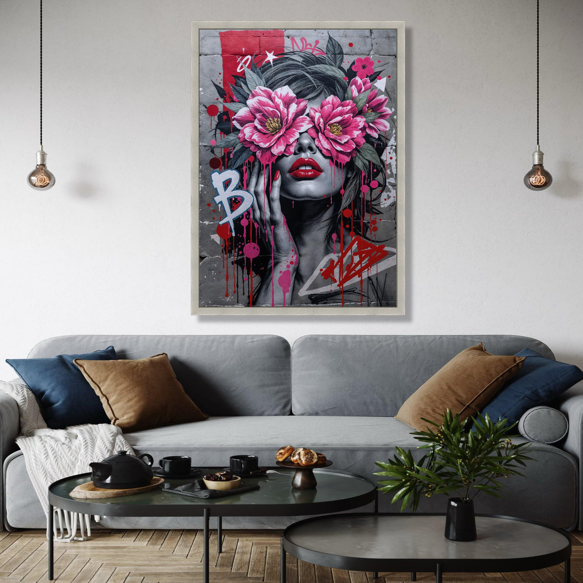 Bold Graffiti Woman Canvas, Floral Eye Cover Wall Art, Urban Street Art Design, Modern Pop Art Canvas, Home Gift Art, Home Decor, Print