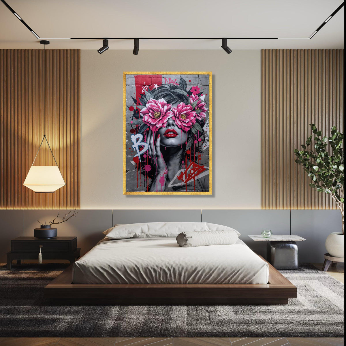 Bold Graffiti Woman Canvas, Floral Eye Cover Wall Art, Urban Street Art Design, Modern Pop Art Canvas, Home Gift Art, Home Decor, Print