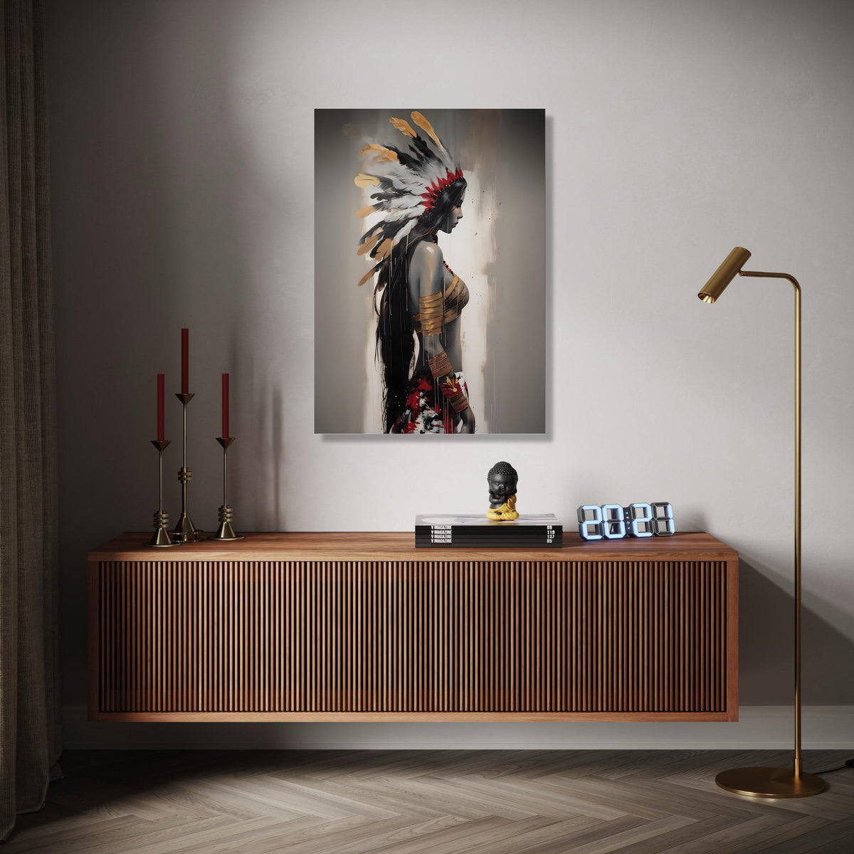 Native American Woman Portrait Canvas, Feather Headdress Wall Art, Tribal Feminine Decor, Modern Ethnic Canvas Gift Art, Home Decor, Print
