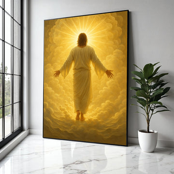 Radiant Divine Light, Spiritual Jesus Canvas Wall Art, Glowing Heavenly Clouds, Inspirational Christian Home Gift Art, Home Decor, Print