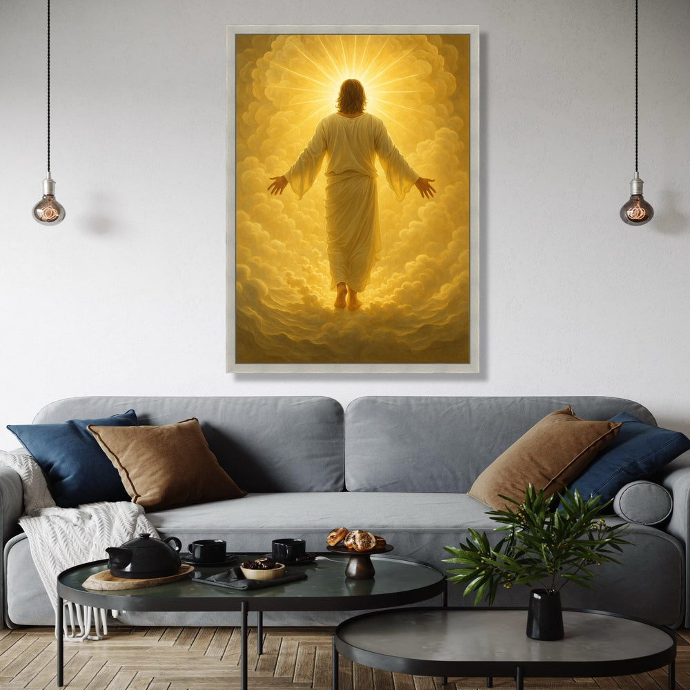 Radiant Divine Light, Spiritual Jesus Canvas Wall Art, Glowing Heavenly Clouds, Inspirational Christian Home Gift Art, Home Decor, Print