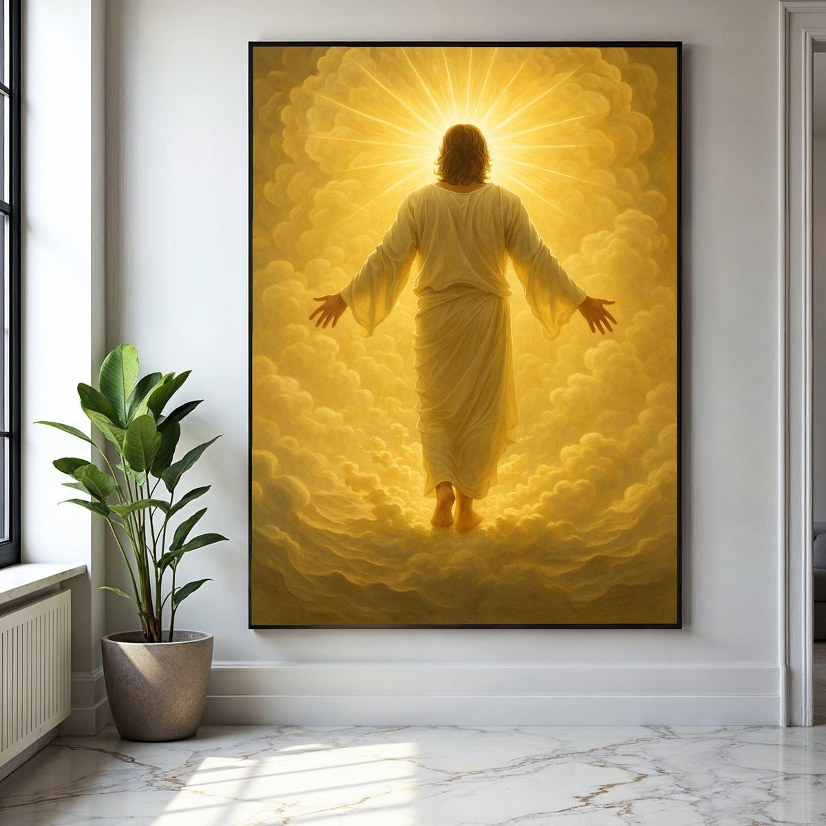 Radiant Divine Light, Spiritual Jesus Canvas Wall Art, Glowing Heavenly Clouds, Inspirational Christian Home Gift Art, Home Decor, Print