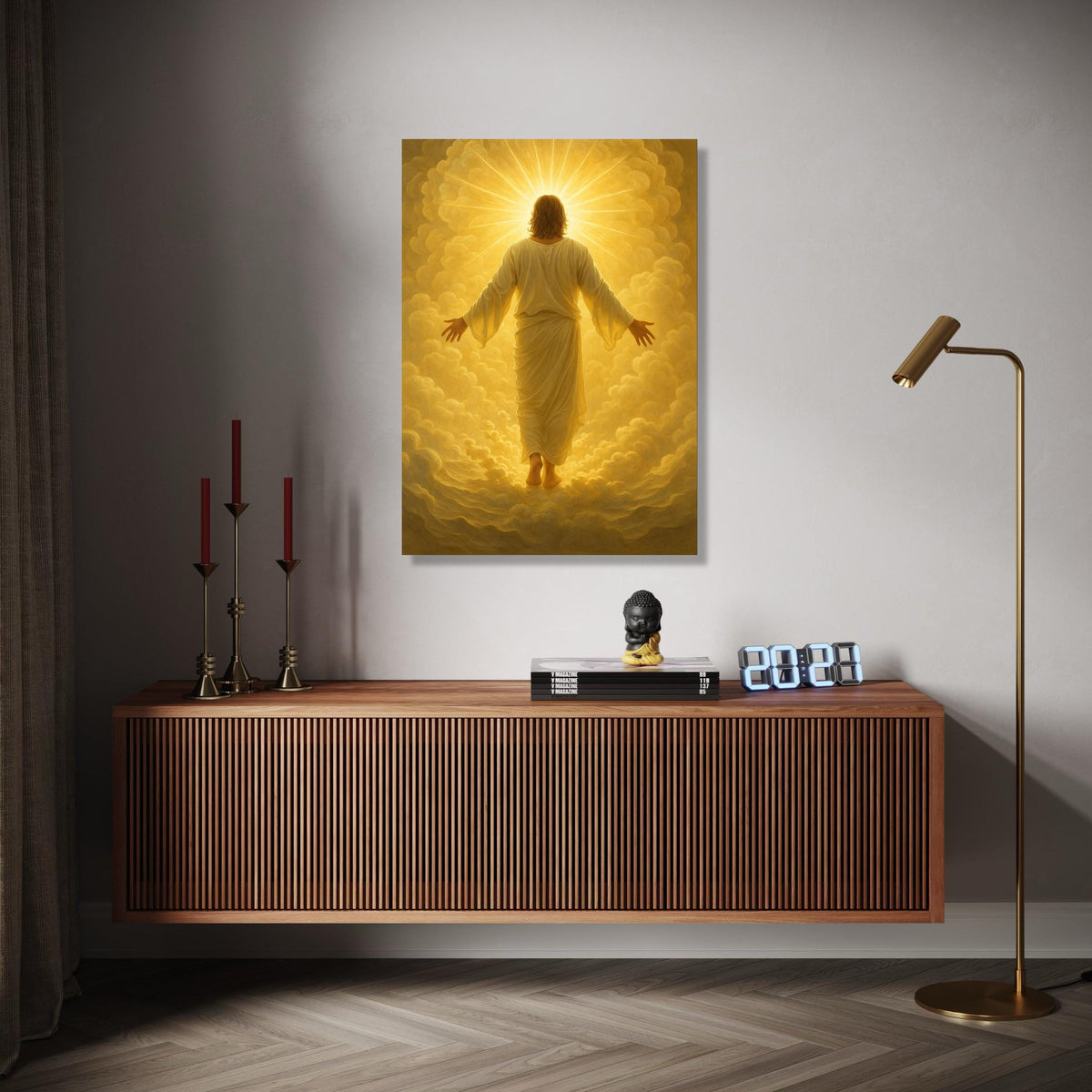 Radiant Divine Light, Spiritual Jesus Canvas Wall Art, Glowing Heavenly Clouds, Inspirational Christian Home Gift Art, Home Decor, Print