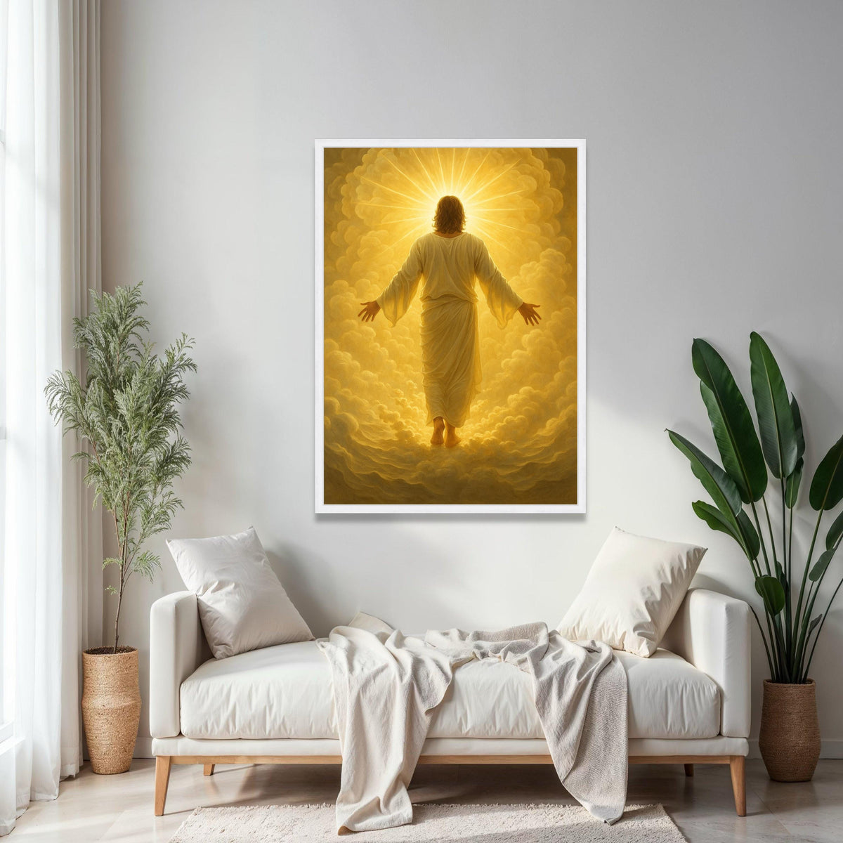Radiant Divine Light, Spiritual Jesus Canvas Wall Art, Glowing Heavenly Clouds, Inspirational Christian Home Gift Art, Home Decor, Print