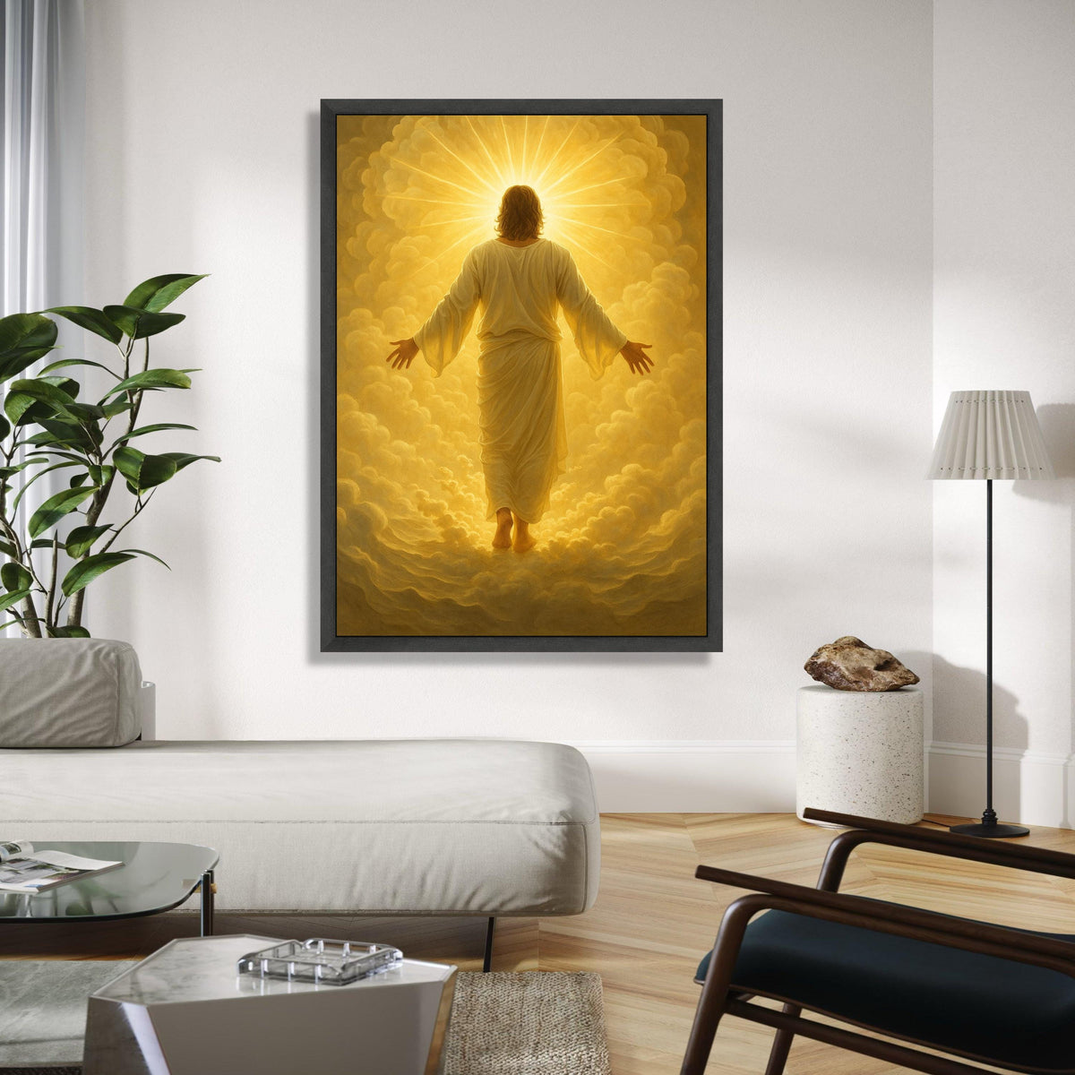 Radiant Divine Light, Spiritual Jesus Canvas Wall Art, Glowing Heavenly Clouds, Inspirational Christian Home Gift Art, Home Decor, Print