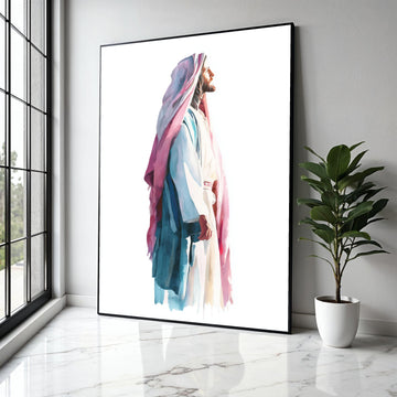 Peaceful Jesus Portrait, Watercolor Religious Canvas Art, Christian Home Decor, Inspirational Wall Hanging, Gift Art, Home Decor, Print