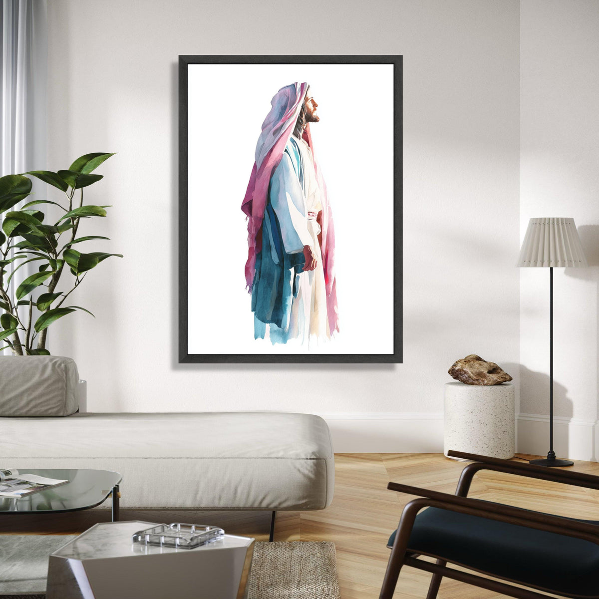 Peaceful Jesus Portrait, Watercolor Religious Canvas Art, Christian Home Decor, Inspirational Wall Hanging, Gift Art, Home Decor, Print