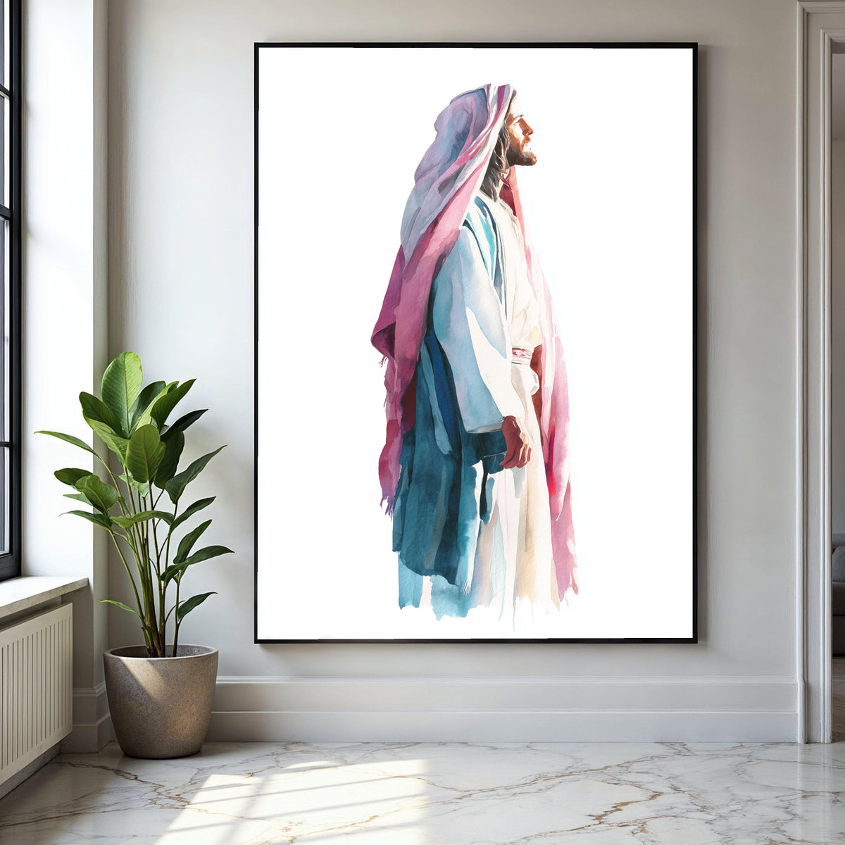 Peaceful Jesus Portrait, Watercolor Religious Canvas Art, Christian Home Decor, Inspirational Wall Hanging, Gift Art, Home Decor, Print