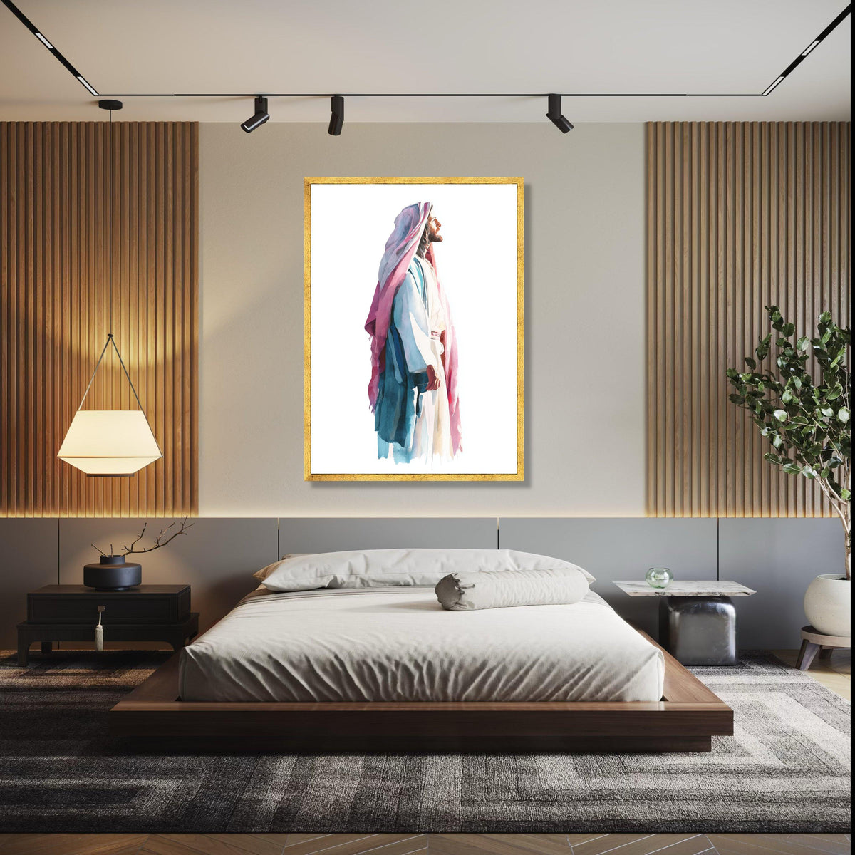 Peaceful Jesus Portrait, Watercolor Religious Canvas Art, Christian Home Decor, Inspirational Wall Hanging, Gift Art, Home Decor, Print