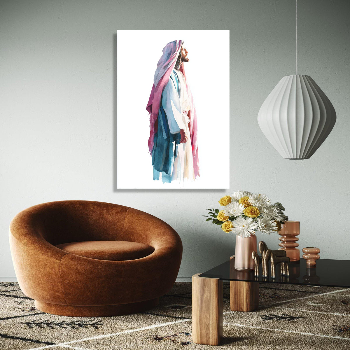 Peaceful Jesus Portrait, Watercolor Religious Canvas Art, Christian Home Decor, Inspirational Wall Hanging, Gift Art, Home Decor, Print