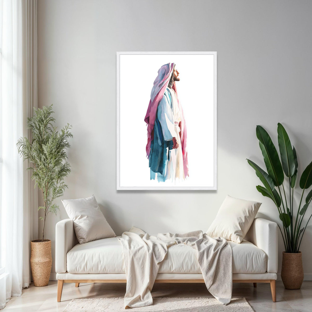 Peaceful Jesus Portrait, Watercolor Religious Canvas Art, Christian Home Decor, Inspirational Wall Hanging, Gift Art, Home Decor, Print