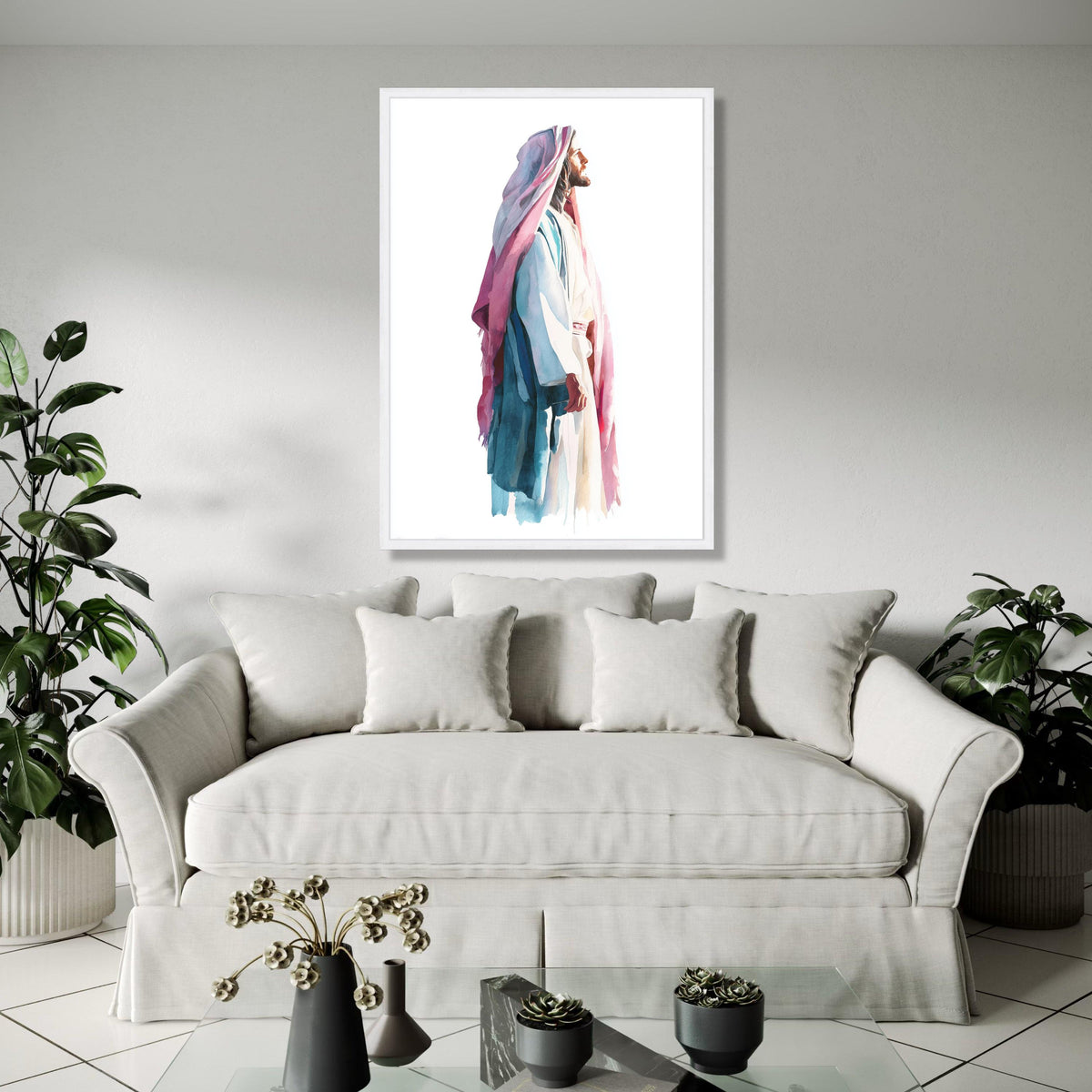 Peaceful Jesus Portrait, Watercolor Religious Canvas Art, Christian Home Decor, Inspirational Wall Hanging, Gift Art, Home Decor, Print