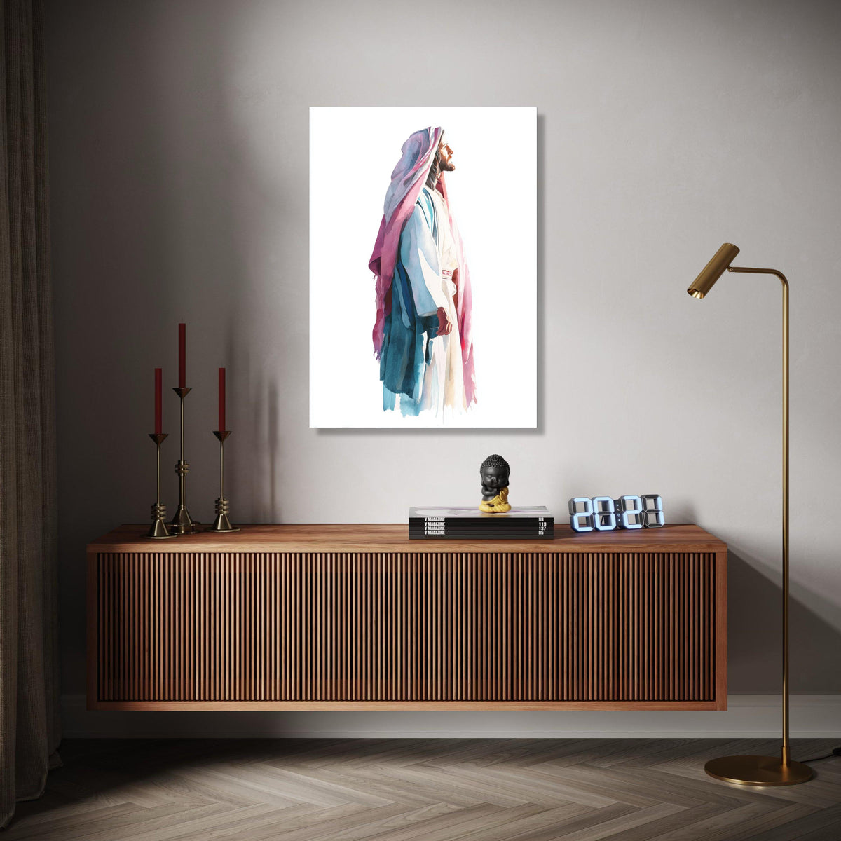 Peaceful Jesus Portrait, Watercolor Religious Canvas Art, Christian Home Decor, Inspirational Wall Hanging, Gift Art, Home Decor, Print