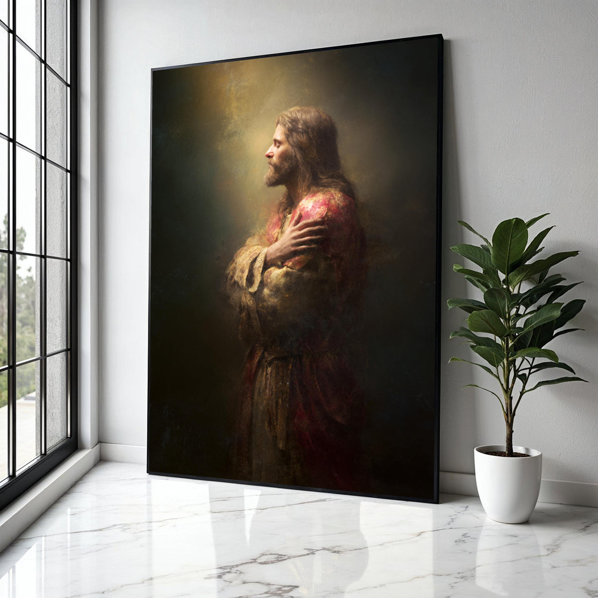 Serene Jesus Portrait Canvas, Religious Wall Art, Faith Inspired Decor, Spiritual Christian Canvas, Prayerful Gift Art, Home Decor, Print