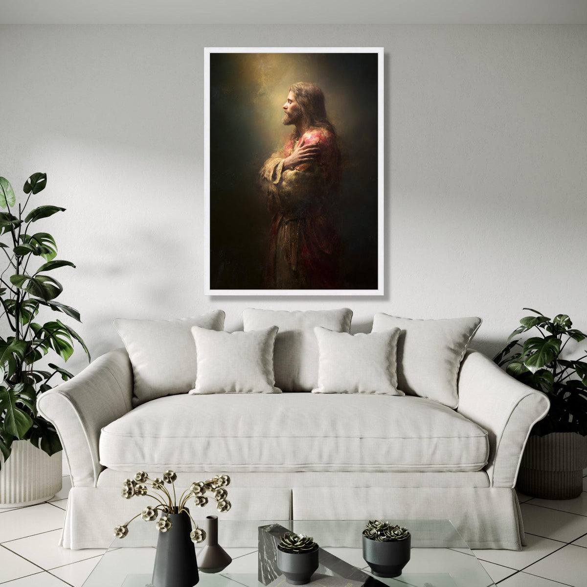 Serene Jesus Portrait Canvas, Religious Wall Art, Faith Inspired Decor, Spiritual Christian Canvas, Prayerful Gift Art, Home Decor, Print
