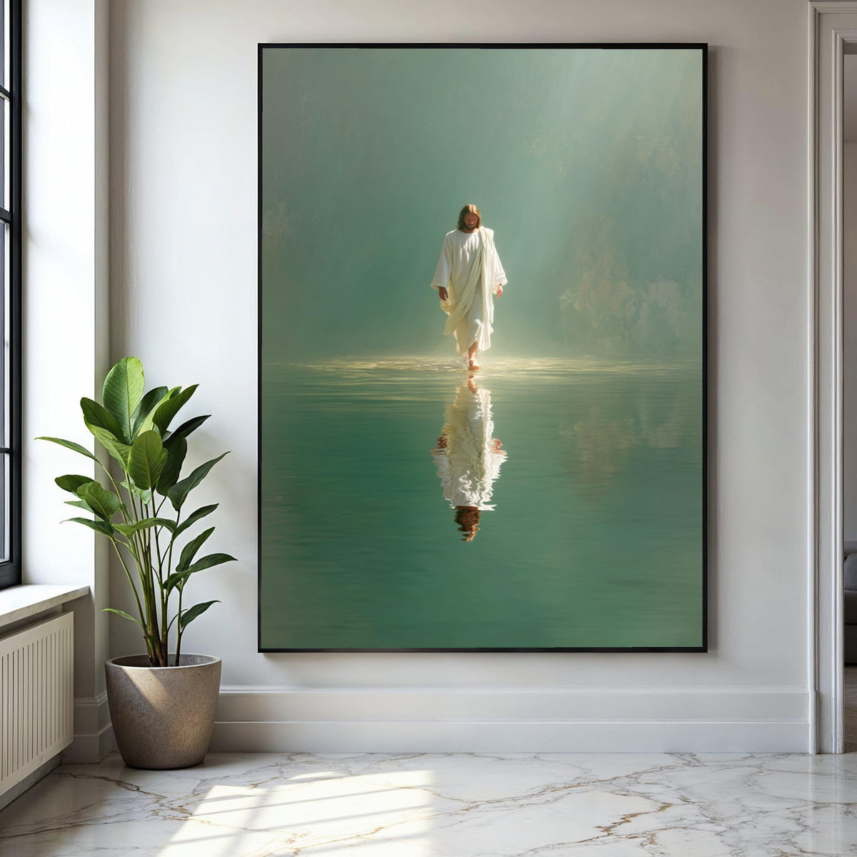 Jesus Walking on Water Canvas Wall Art, Spiritual Christian Decor, Inspirational Bible Verse Canvas, Faith and Gift Art, Home Decor, Print