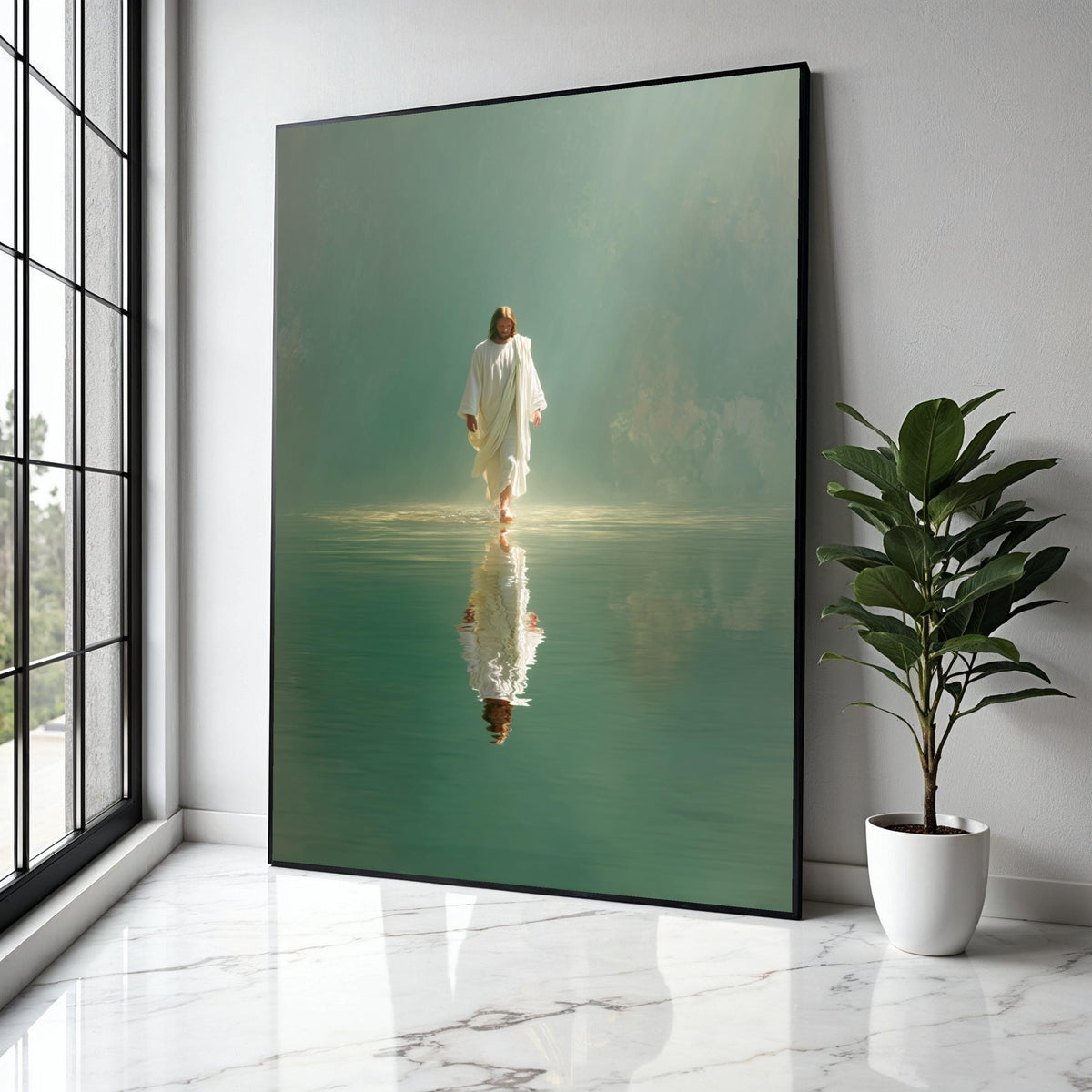 Jesus Walking on Water Canvas Wall Art, Spiritual Christian Decor, Inspirational Bible Verse Canvas, Faith and Gift Art, Home Decor, Print
