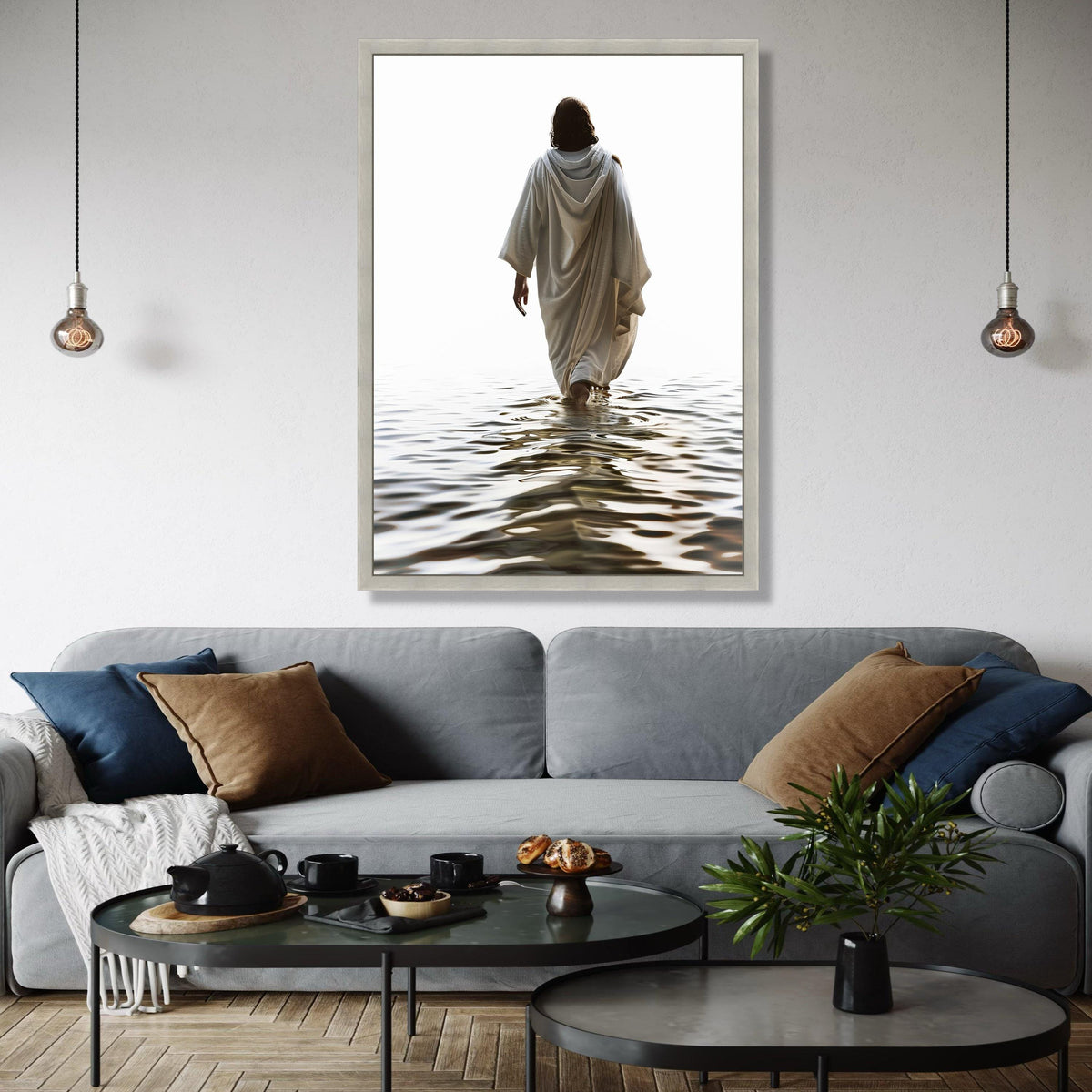 Jesus Walking on Water Canvas Wall Art, Spiritual Christian Decor, Inspirational Religious Canvas, Faith-Based Gift Art, Home Decor, Print