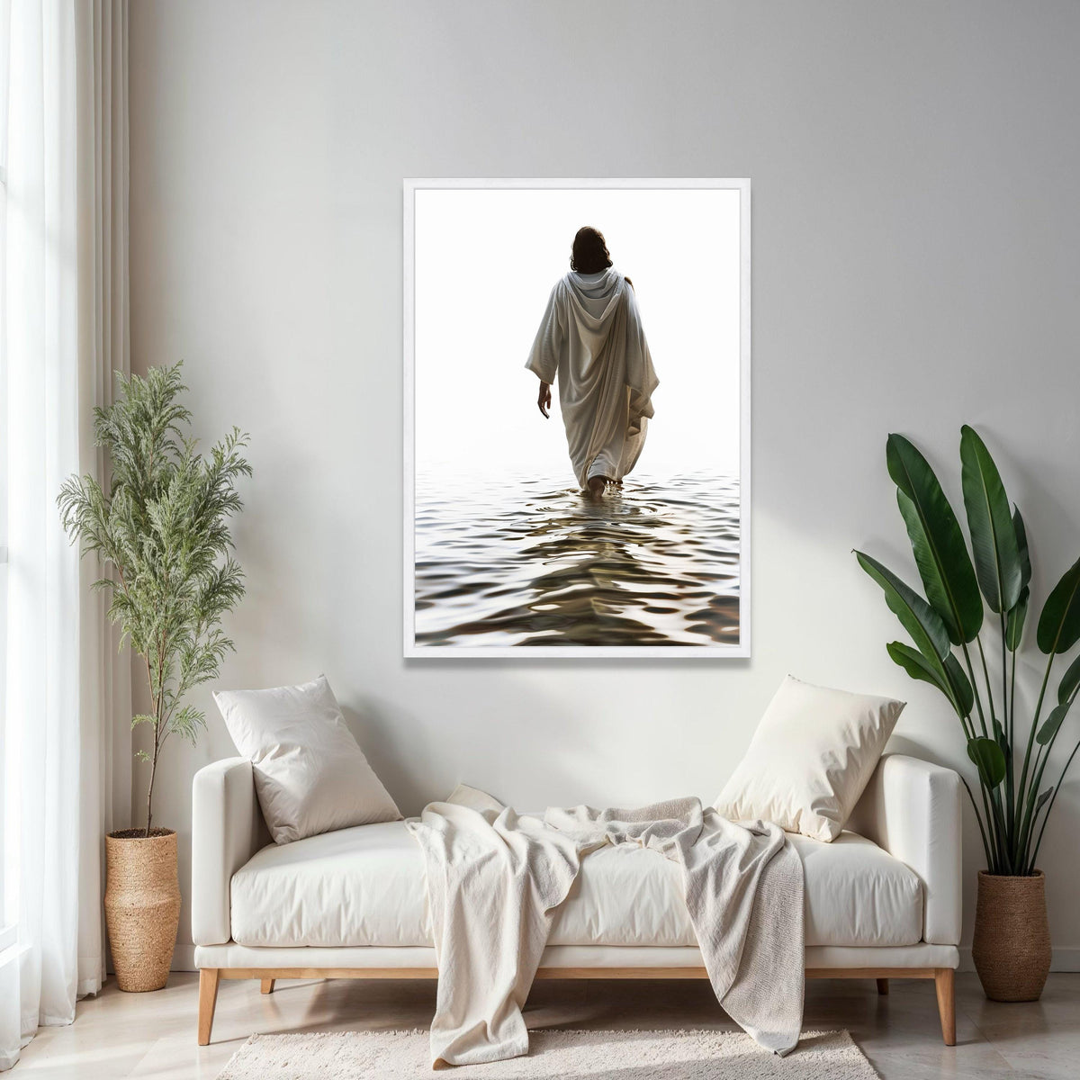 Jesus Walking on Water Canvas Wall Art, Spiritual Christian Decor, Inspirational Religious Canvas, Faith-Based Gift Art, Home Decor, Print