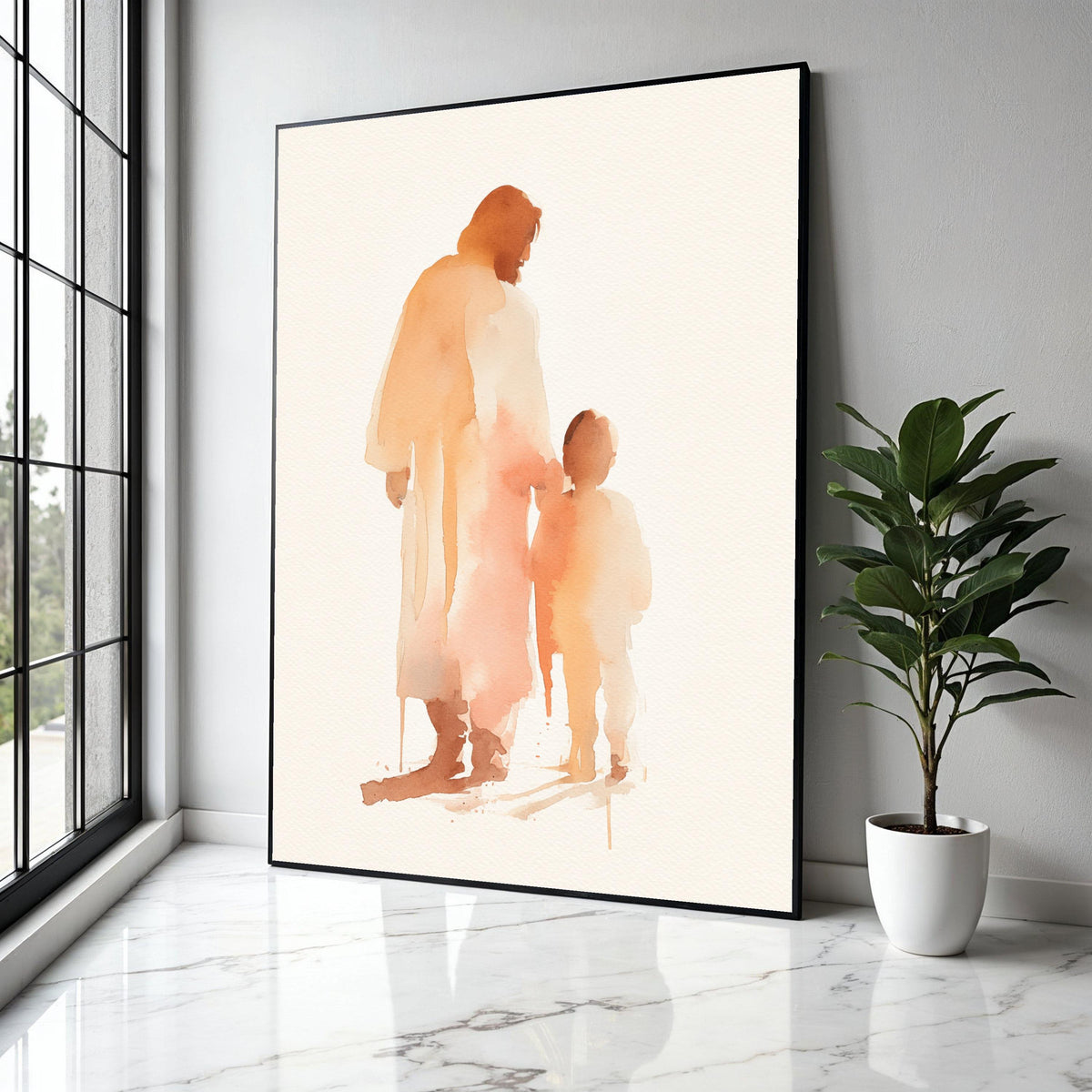 Jesus and Child Watercolor, Spiritual Canvas Wall Art, Christian Religious Painting, Faith Inspired Home Decor, Gift Art, Home Decor, Print