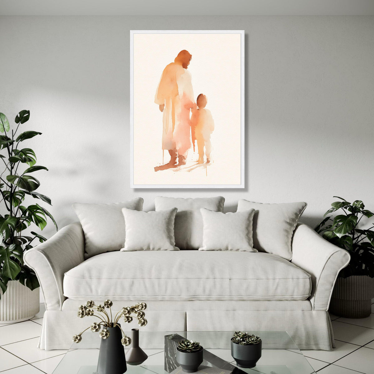 Jesus and Child Watercolor, Spiritual Canvas Wall Art, Christian Religious Painting, Faith Inspired Home Decor, Gift Art, Home Decor, Print