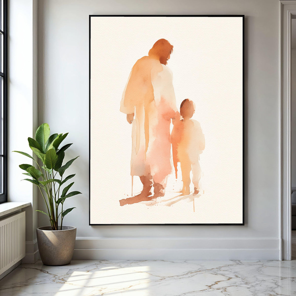 Jesus and Child Watercolor, Spiritual Canvas Wall Art, Christian Religious Painting, Faith Inspired Home Decor, Gift Art, Home Decor, Print