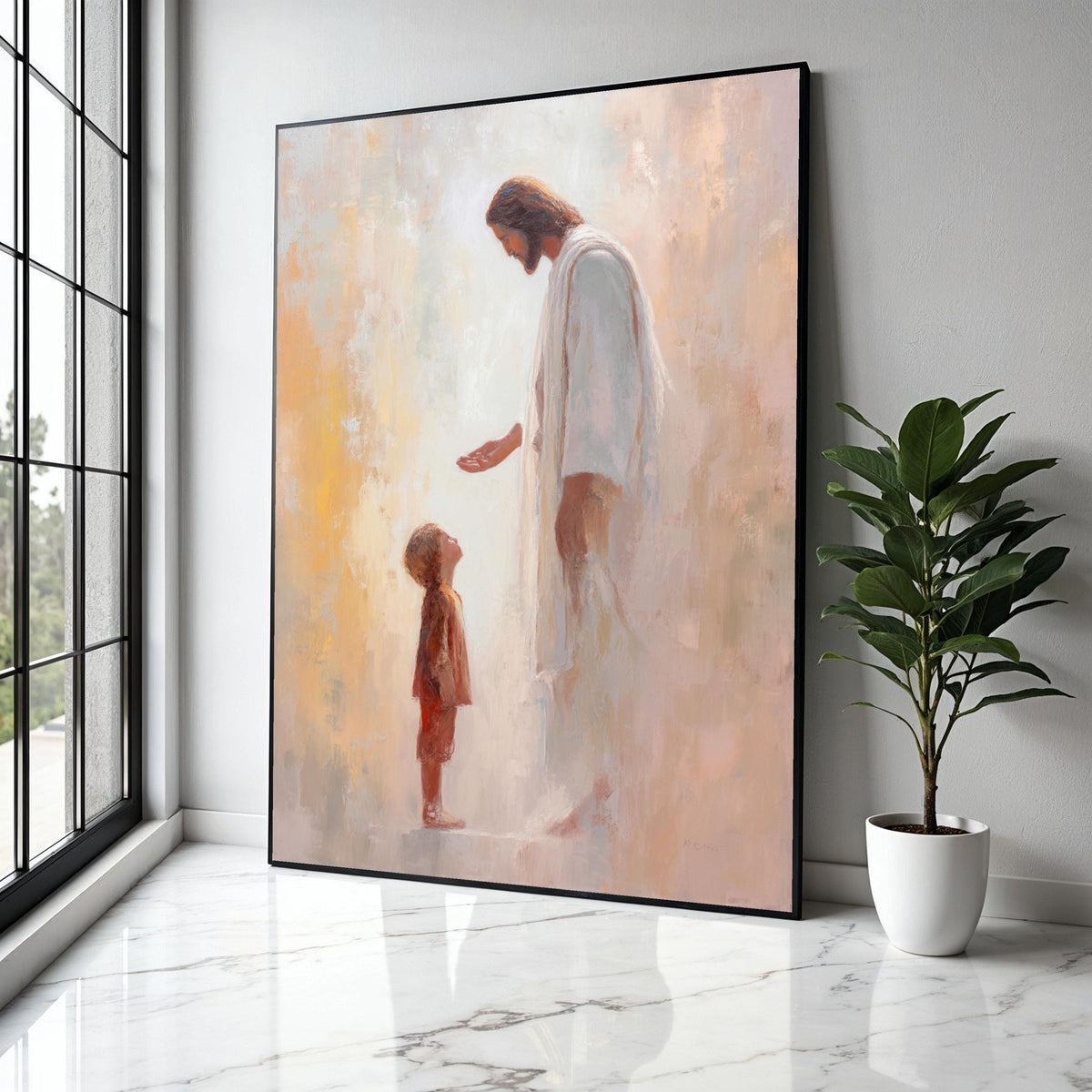 Jesus Blessing Child Canvas Art, Spiritual Christian Wall Decor, Inspirational Religious Painting, Faith and Gift Art, Home Decor, Print