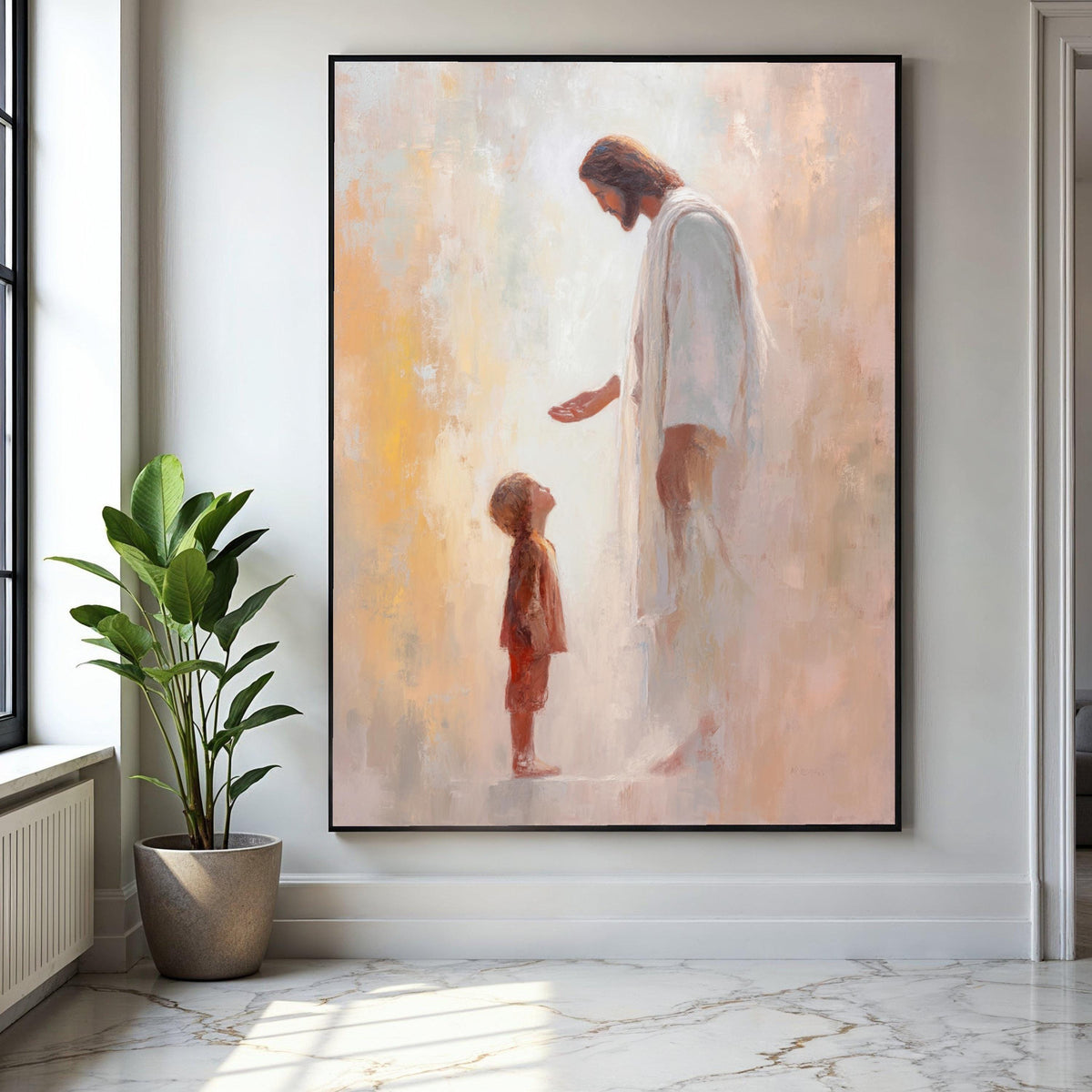 Jesus Blessing Child Canvas Art, Spiritual Christian Wall Decor, Inspirational Religious Painting, Faith and Gift Art, Home Decor, Print