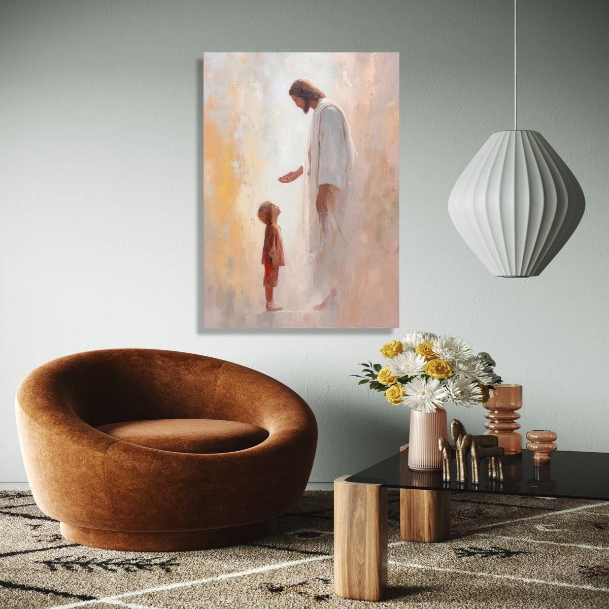 Jesus Blessing Child Canvas Art, Spiritual Christian Wall Decor, Inspirational Religious Painting, Faith and Gift Art, Home Decor, Print