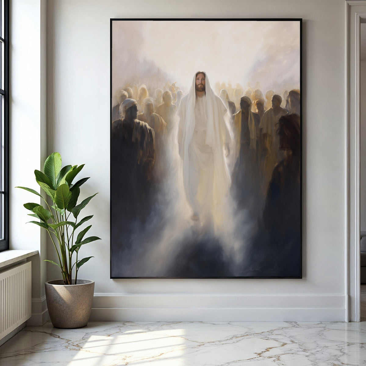 Jesus Walking Among Followers Canvas, Spiritual Religious Wall Art, Christian Faith Decoration, Inspirational Gift Art, Home Decor, Print