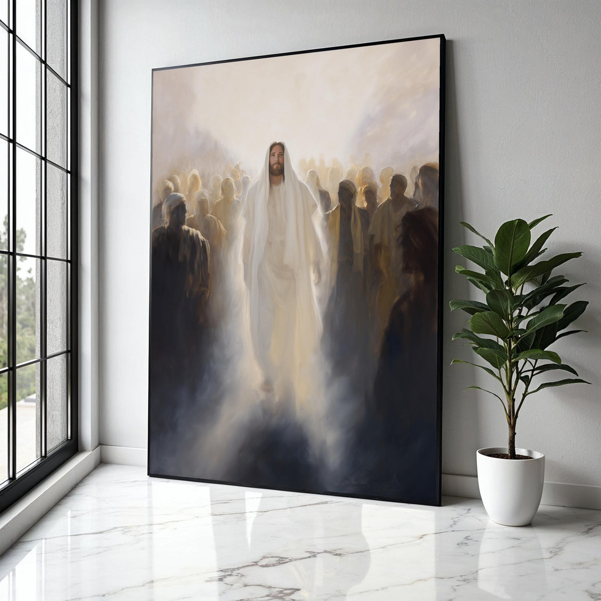 Jesus Walking Among Followers Canvas, Spiritual Religious Wall Art, Christian Faith Decoration, Inspirational Gift Art, Home Decor, Print