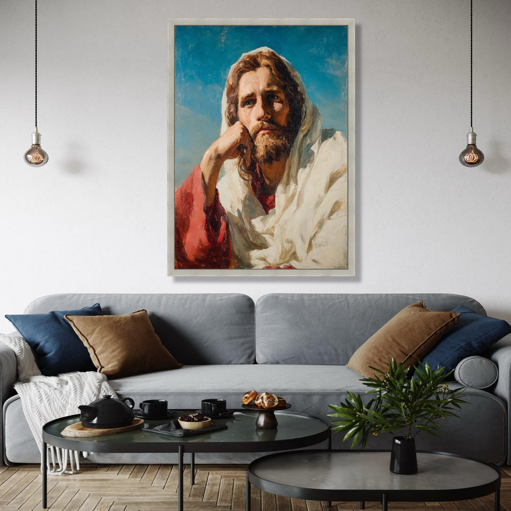 Thoughtful Jesus Portrait Canvas, Religious Wall Art, Inspirational Christian Canvas, Spiritual Home Decor, Gift Art, Home Decor, Print