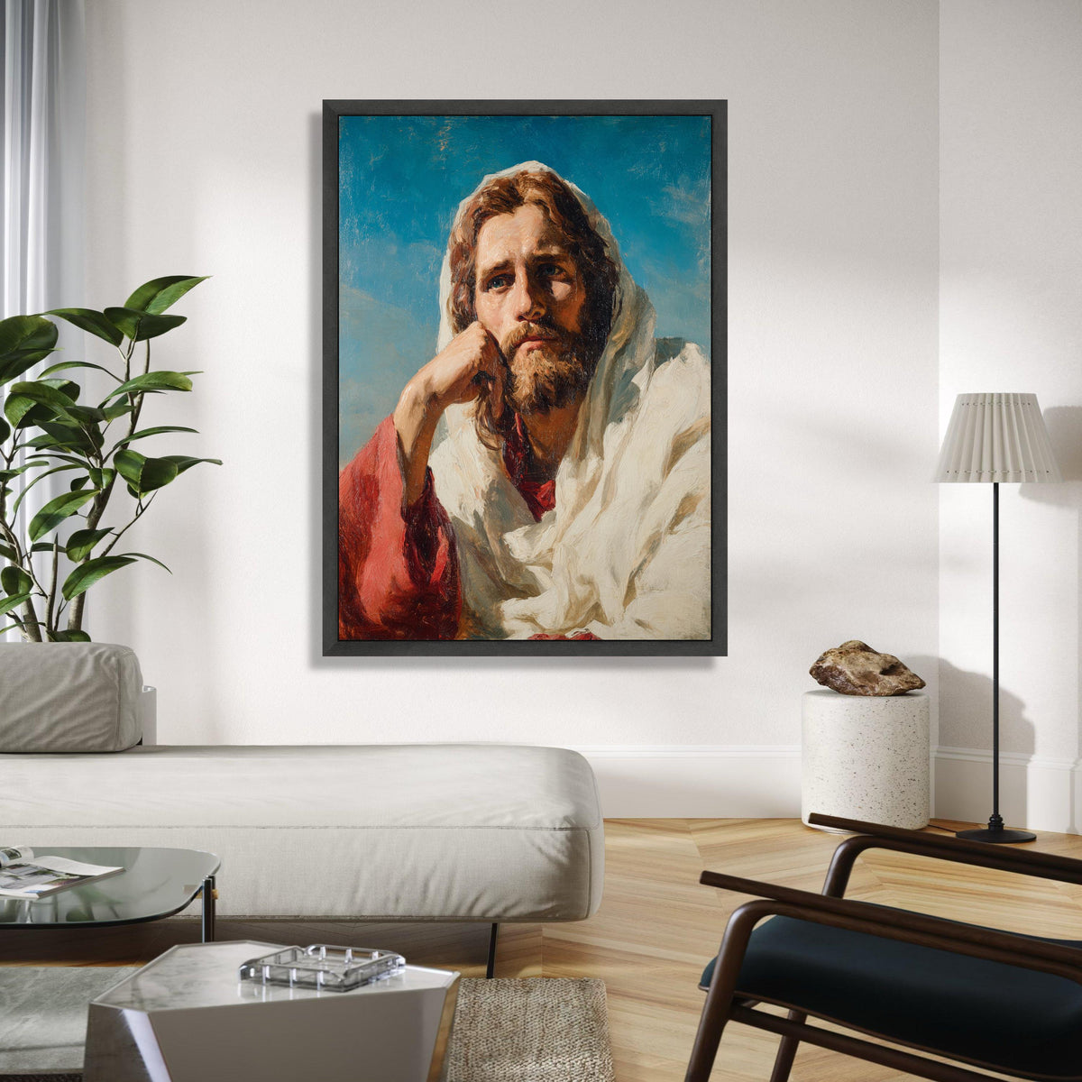 Thoughtful Jesus Portrait Canvas, Religious Wall Art, Inspirational Christian Canvas, Spiritual Home Decor, Gift Art, Home Decor, Print