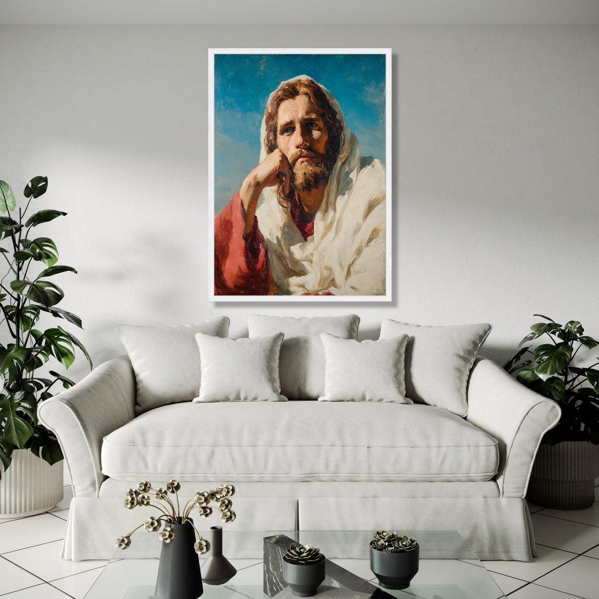 Thoughtful Jesus Portrait Canvas, Religious Wall Art, Inspirational Christian Canvas, Spiritual Home Decor, Gift Art, Home Decor, Print