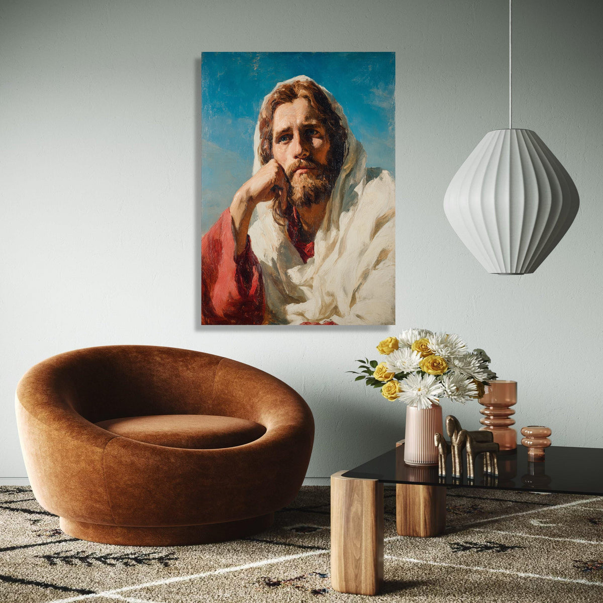 Thoughtful Jesus Portrait Canvas, Religious Wall Art, Inspirational Christian Canvas, Spiritual Home Decor, Gift Art, Home Decor, Print