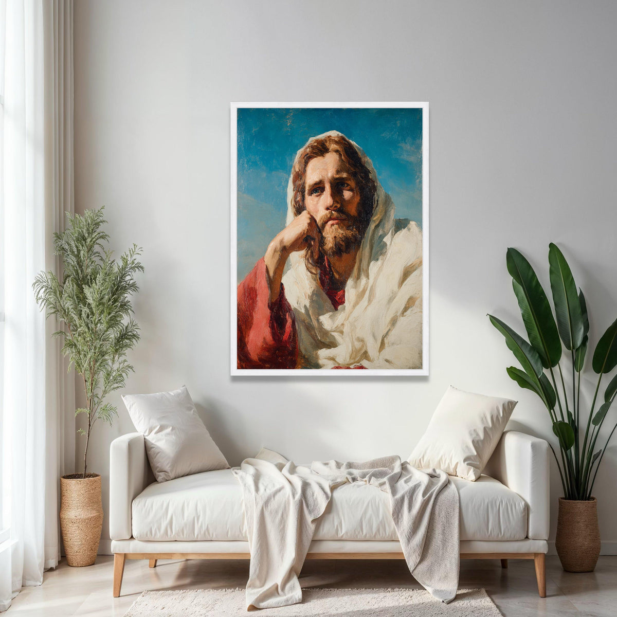 Thoughtful Jesus Portrait Canvas, Religious Wall Art, Inspirational Christian Canvas, Spiritual Home Decor, Gift Art, Home Decor, Print